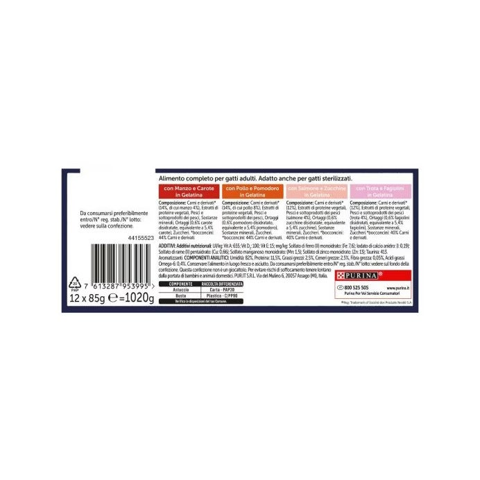 Purina Felix Le Ghiottonerie Manzo/Pollo /Salmone/Trota Con Verdure Cibo Umido Gatti Adulti Busta 12x85g-5