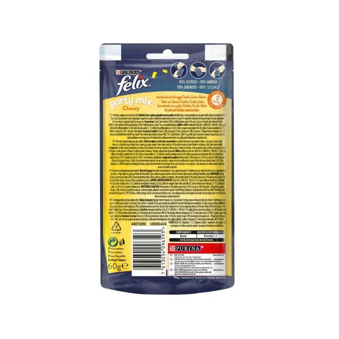 Purina Felix Party Mix Cheezy Ai Formaggi Snack Gatti Adulti Busta 60g-2
