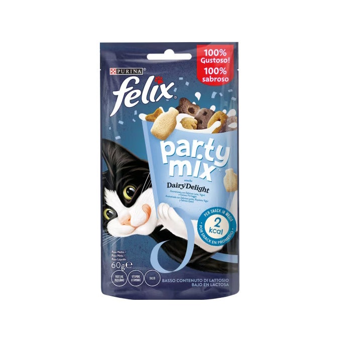 Purina Felix Party Mix Dairy Delight Latte&Formaggi Snack Gatti Adulti Busta 60g-1