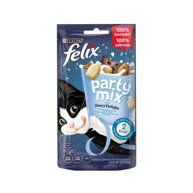 Purina Felix Party Mix Dairy Delight Latte&Formaggi Snack Gatti Adulti Busta 60g-1