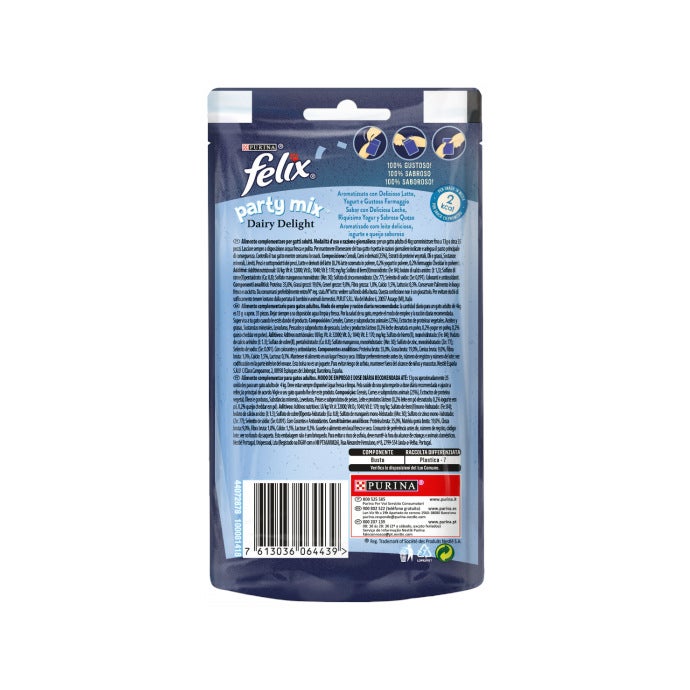 Purina Felix Party Mix Dairy Delight Latte&Formaggi Snack Gatti Adulti Busta 60g-2
