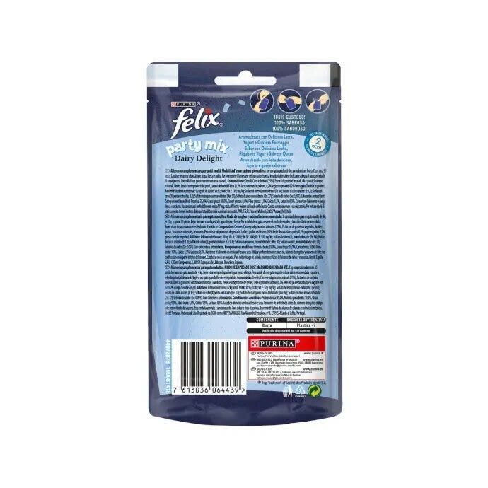 Purina Felix Party Mix Dairy Delight Latte&Formaggi Snack Gatti Adulti Busta 60g-2