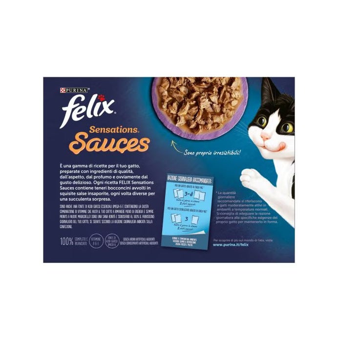 Purina Felix Sensations Sauces Tacchino/Manzo/Salmone/Sardine Cibo Umido Gatti Adulti Busta 12x85g-3