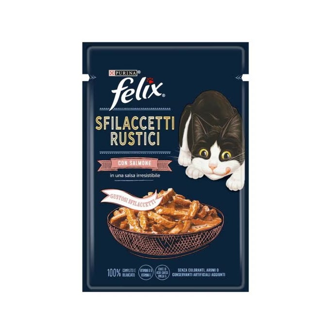 Purina Felix Sfilaccetti Rustici Gusto Salmone Cibo Umido Gatti Adulti Busta 80g-1