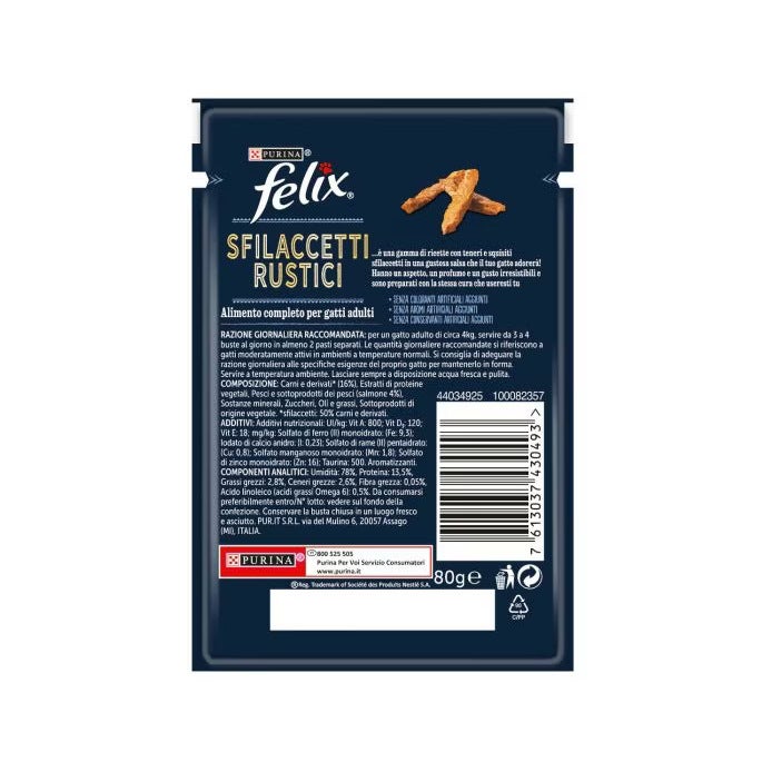 Purina Felix Sfilaccetti Rustici Gusto Salmone Cibo Umido Gatti Adulti Busta 80g-2