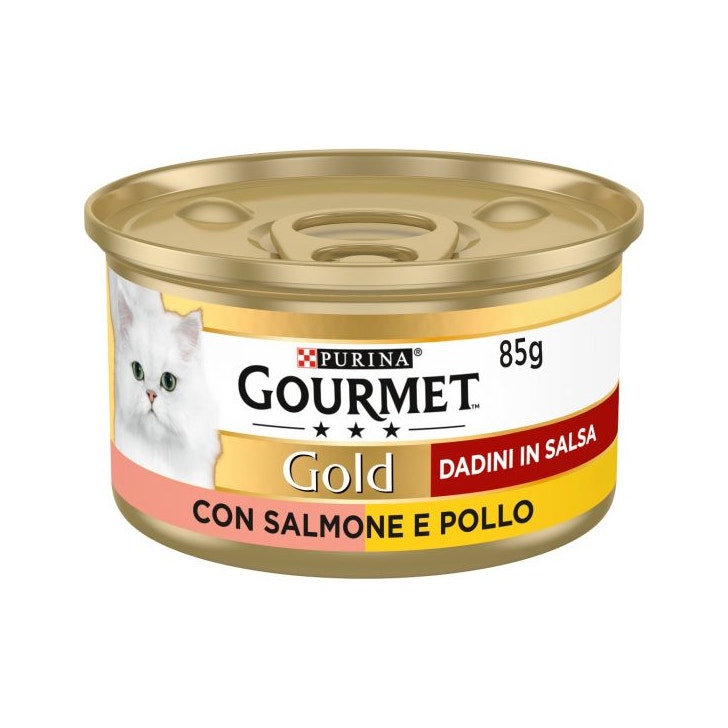 Purina Gourmet Gold Dadini In Salsa Con Salmone E Pollo Per Gatti Lattina 85g-1