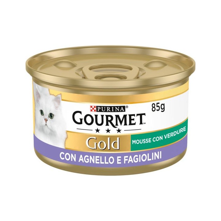 Purina Gourmet Gold Mousse Con Agnello E Fagiolini Per Gatti Lattina 85g-1