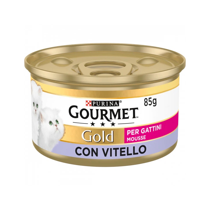 Purina Gourmet Gold Mousse Con Vitello Per Gatti Cuccioli Lattina 85g-1
