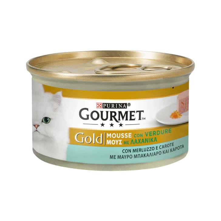 Purina Gourmet Gold Mousse Con Merluzzo E Carote Per Gatti Lattina 85g-0
