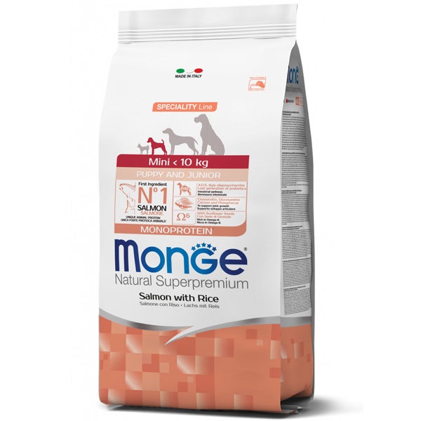 Monge Natural Superpremium Mini Salmone con Riso Cibo Secco Cani Cuccioli Taglia Mini Sacco 2,5kgKg-1