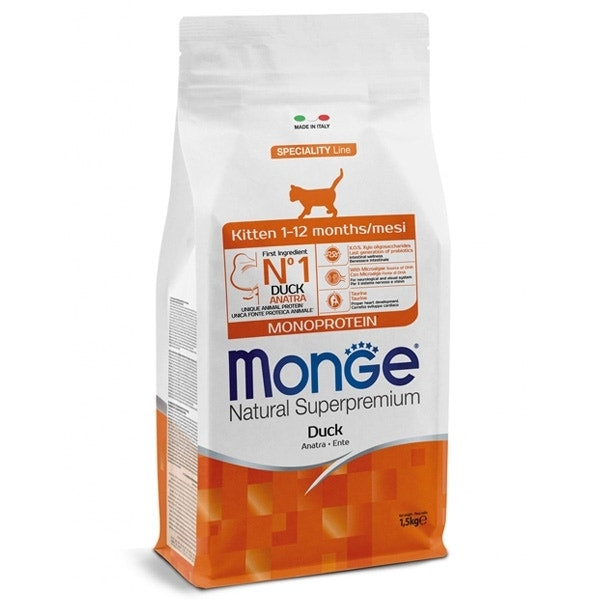 Monge Natural Superpremium Monoprotein Anatra Cibo Secco Per Gattini Sacco 1,5Kg-1