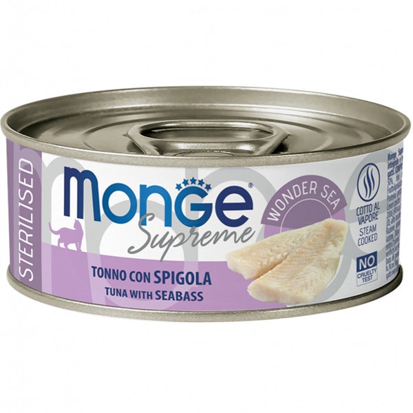 Monge Supreme Tonno SpigolaCibo Umido Gatti Adulti Sterilizzati 80g-1