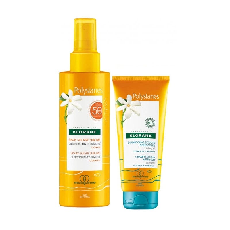 Klorane Kit Polysianes Spray Solare Sublime SPF50 200ml + Shampoo Doccia Monoi 75ml-1