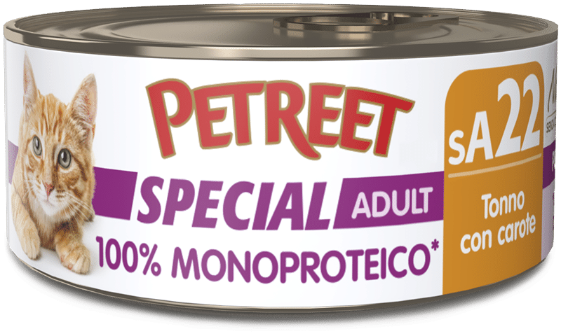 Petreet Monoproteico Tonno Con Carote Cibo Umido Gatto Adulto Barattolo 60g-1