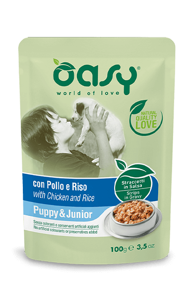 Oasy Straccetti In Salsa Con Pollo E Riso Per Cuccioli Bustina 100g-1