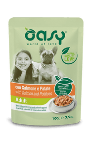 Oasy Straccetti In Salsa Con Salmone E Patate Per Cani Adulti Bustina 100g-1