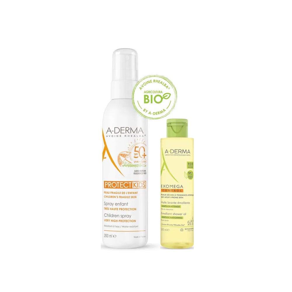 A-Derma Protect Kids Spray Bambino SPF50+ 200ml + Exomega Control Olio Lavante 100ml-1