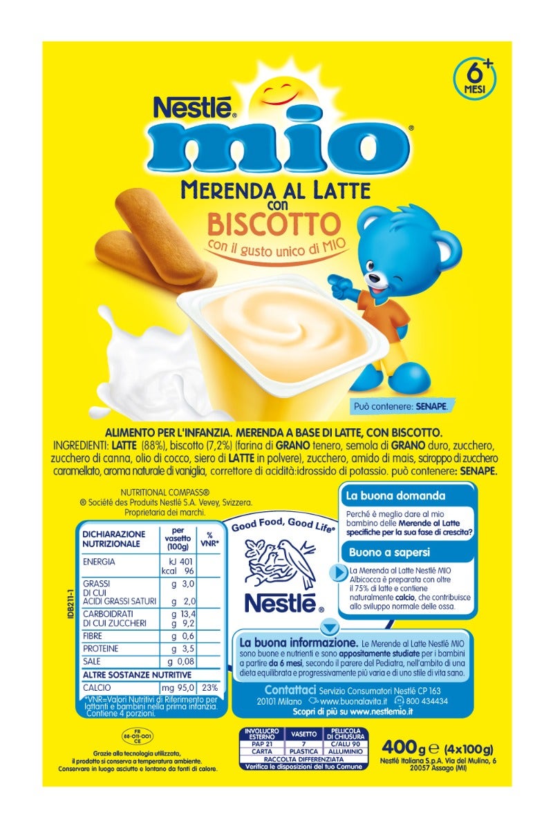 Nestlè Mio Merenda Al Latte Biscotto 4 Vasetti Da 100g-3