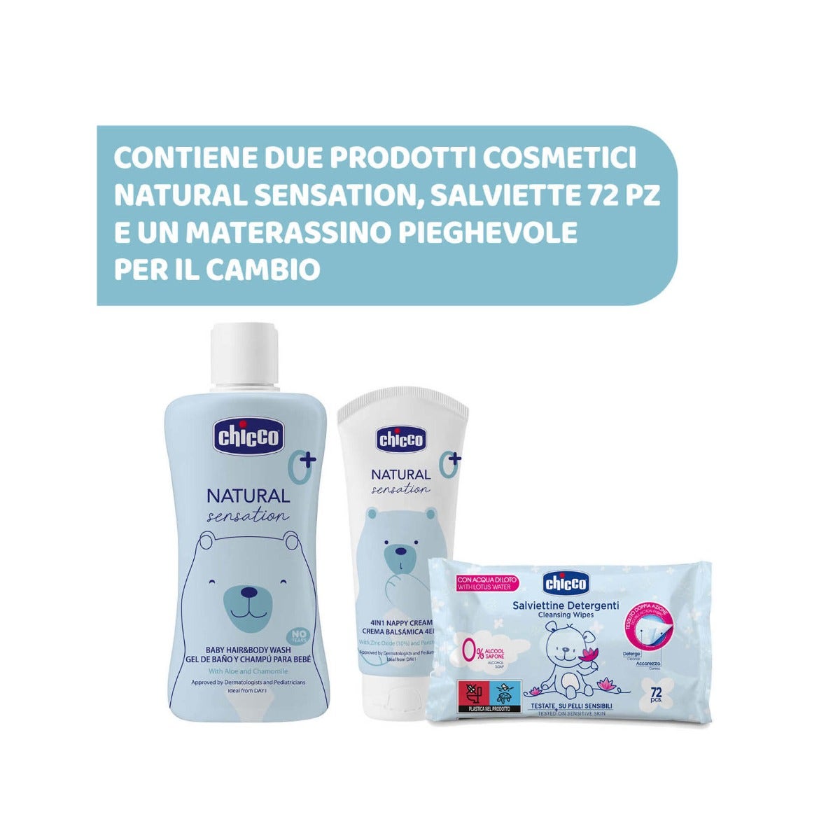 Chicco Natural Sensation Zaino Detergente Corpo&Capelli + Crema Lenitiva + Salviette-4