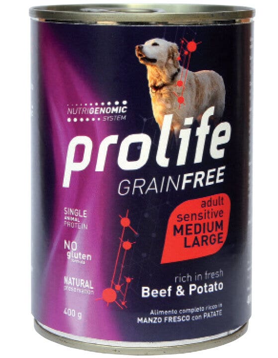 Prolife Dog Grain Free Sensitive Beef & Potato Adult Medium-Large Lattina 400g-1