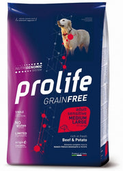 Prolife Dog Grain Free Sensitive Beef & Potato Cibo Secco Per Cani Adulti Taglia Media/Grande Sacco 10 Kg-1