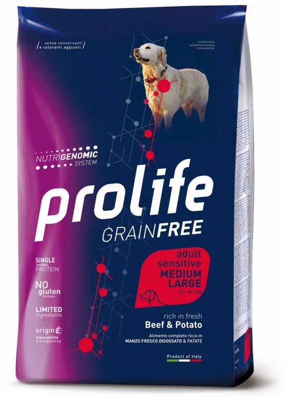 Prolife Dog Grain Free Sensitive Beef & Potato Cibo Secco Per Cani Adulti Taglia Media/Grande Sacco 10 Kg-1
