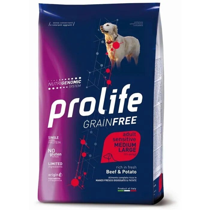 Prolife Dog Grain Free Sensitive Beef & Potato Cibo Secco Per Cani Adulti Taglia Media/Grande Sacco 10 Kg-2