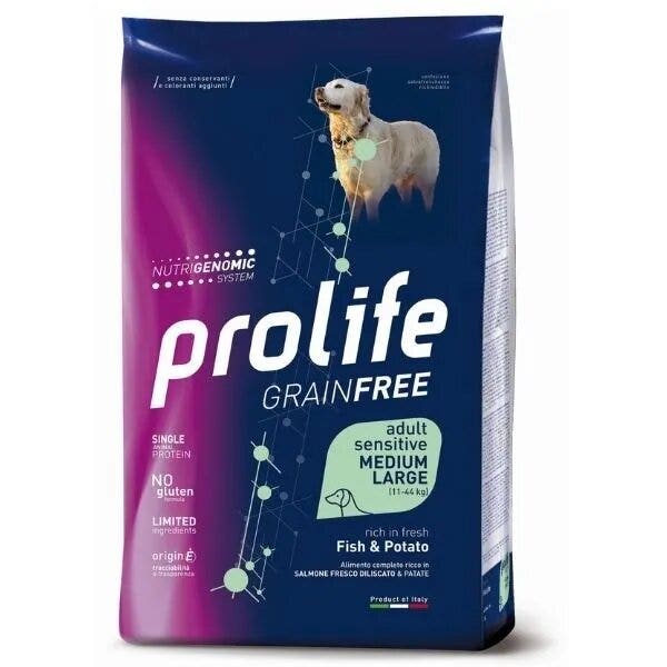 Prolife Dog Grain Free Sensitive Fish & Potato Cibo Secco Per Cani Adulti Taglia Media/Grande Sacco 10 Kg-2