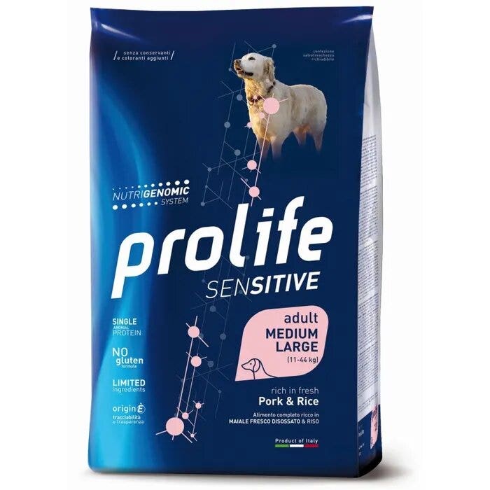 Prolife Dog Sensitive Pork & Rice Cibo Secco Per Cani Adulti Taglia Media/Grande Sacco 10 kg-2