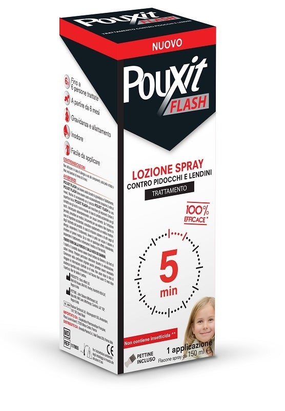 Lozione Spray Contro Pidocchi e Lendini Pouxit Flash Trattamento con Pettine Incluso 150 ml-0