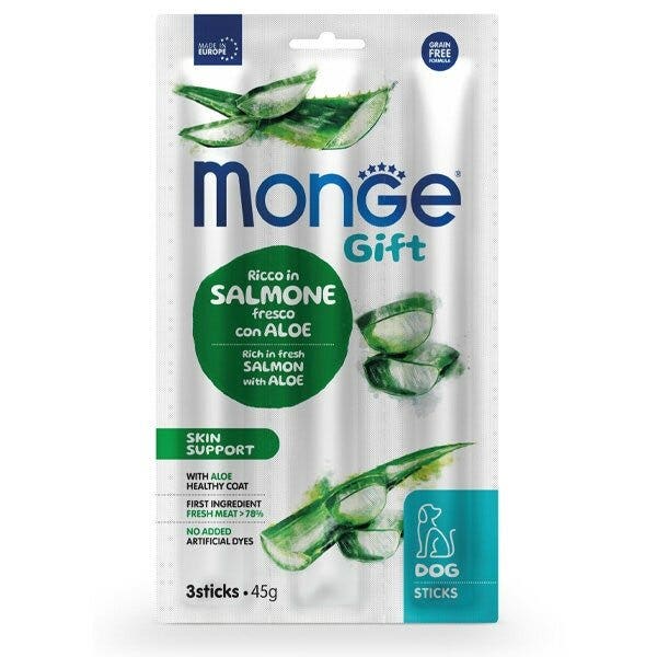 Monge Sticks Skin Support Per Cani Adulti Salmone Fresco Con Aloe 45g-1