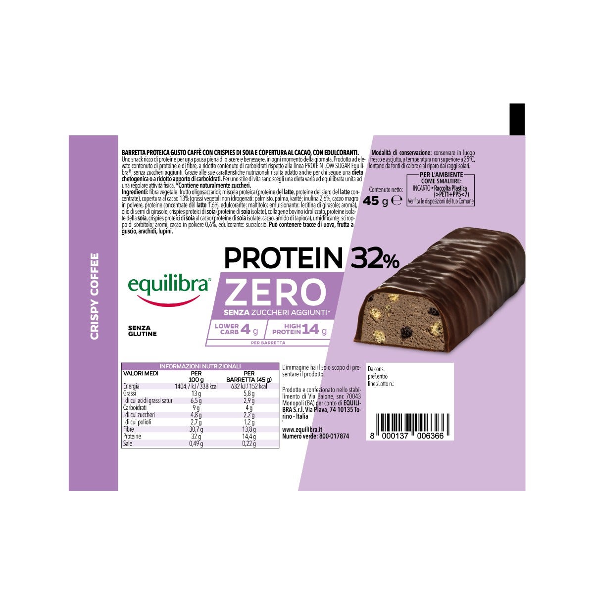 Equilibra Protein 32% Zero Crispy Coffee 1 Barretta Da 45g-3