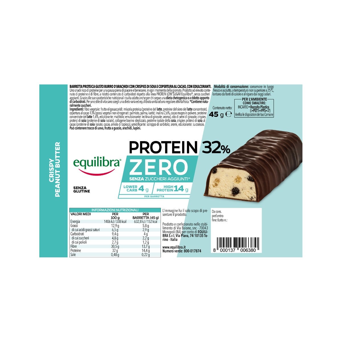 Equilibra Protein 32% Zero Crispy Peanut Butter Barretta 45g-3