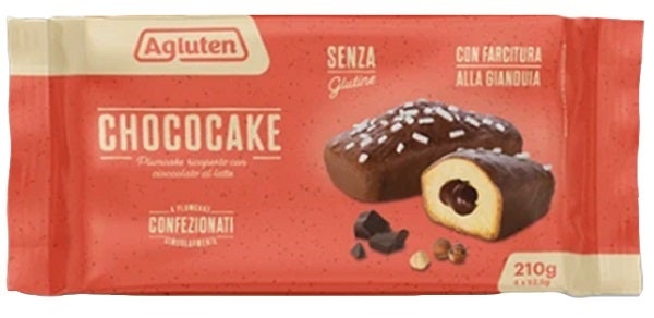 Agluten Chococake 4 Plumcake Ricoperti con Cioccolato al Latte con Farcitura alla Gianduia da 52,5g-0