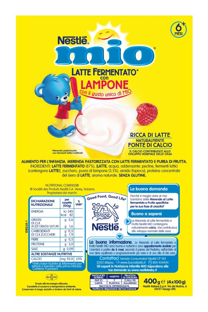 Nestlè Mio Merenda Latte Fermentato Lampone 4 Vasetti Da 100g-3