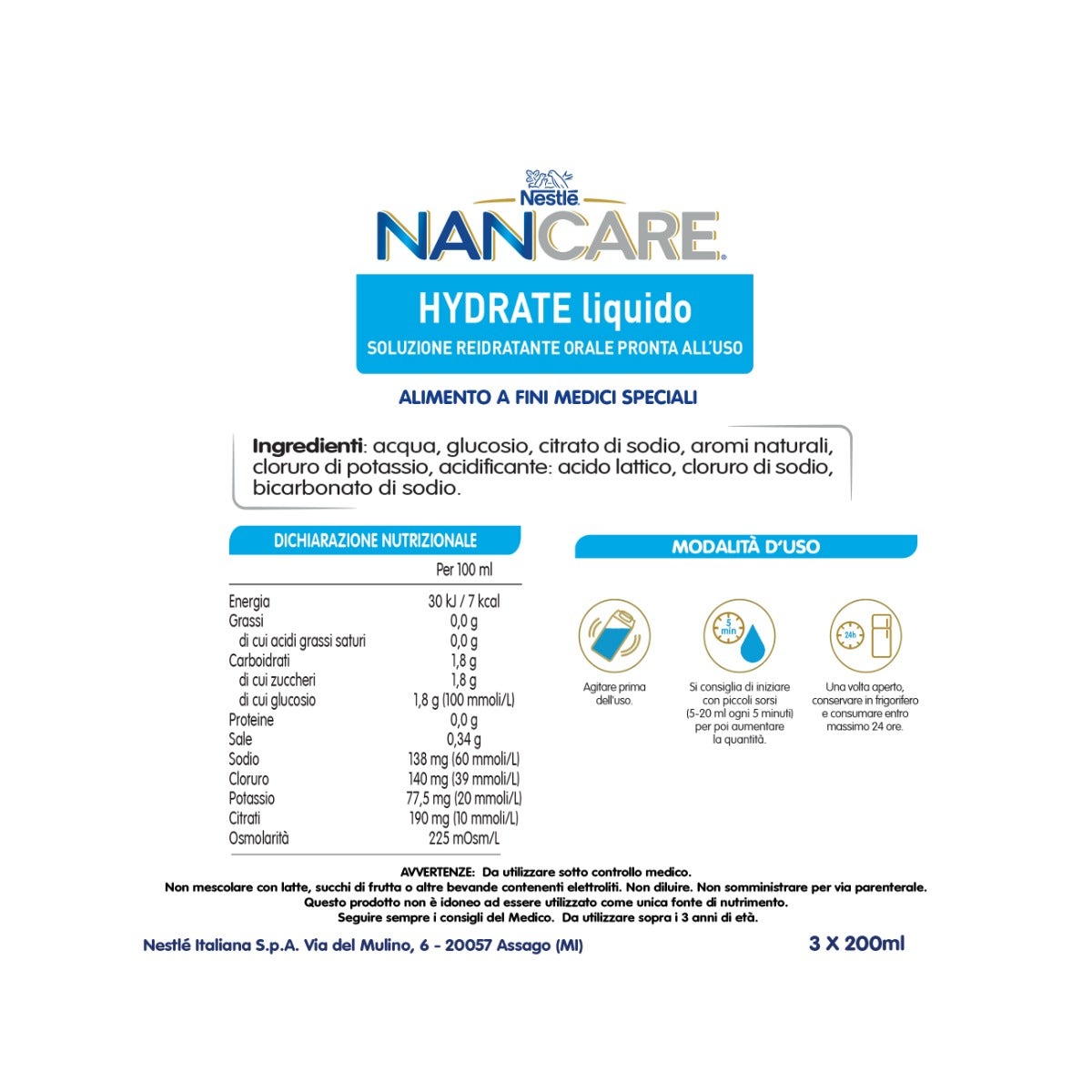 Nestlé Nancare Hydrate Alimento A Fini Medici Speciali Alla Fragola 3 Brick Da 200ml-4