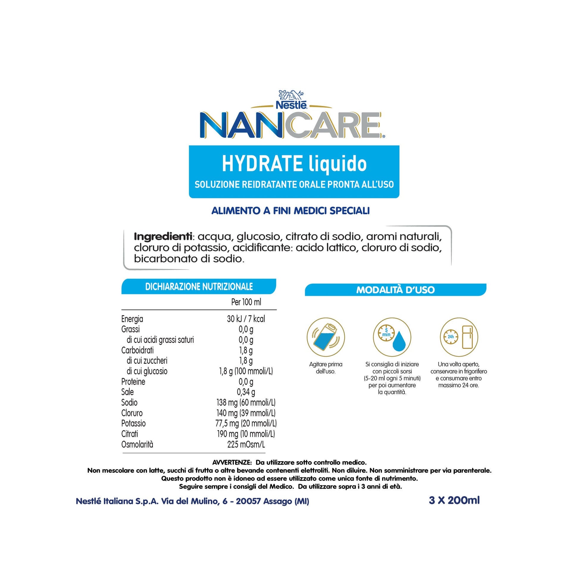 Nestlé Nancare Hydrate Alimento A Fini Medici Speciali Alla Fragola 3 Brick Da 200ml-7