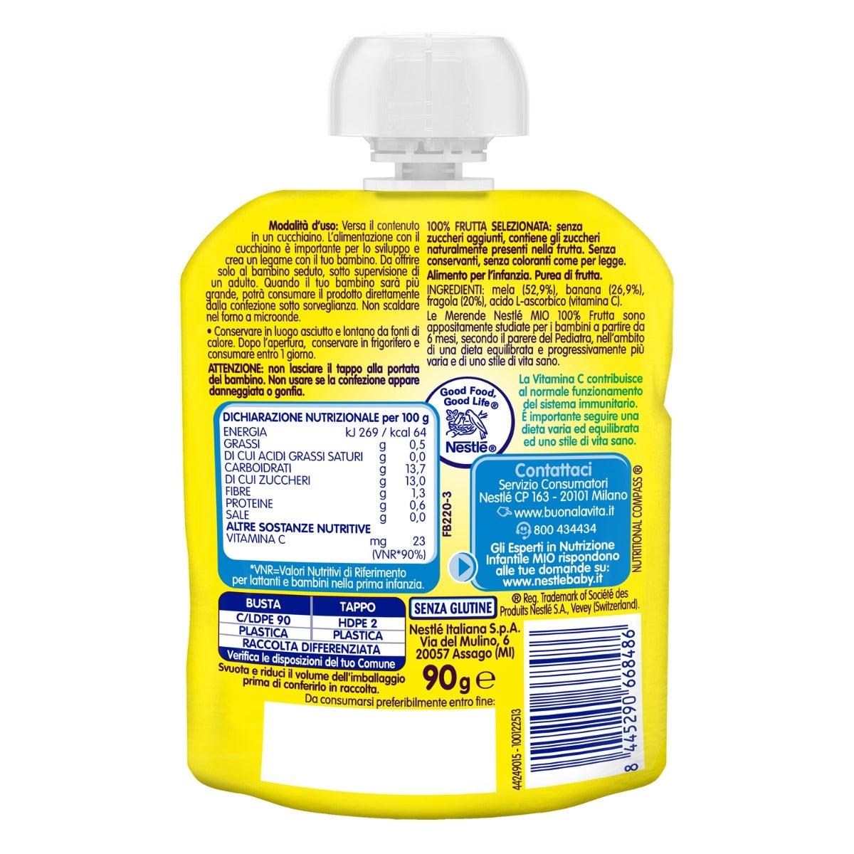 Nestlè Mio Merenda 100% Frutta Mela Banana E Fragola Da Spremere Pouch 90ml-3