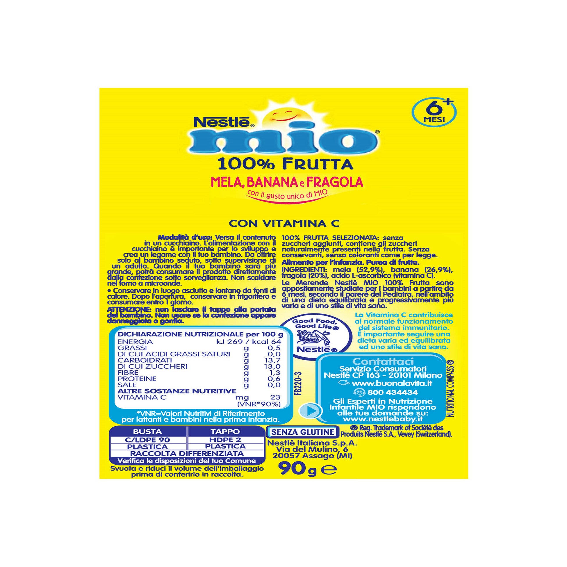 Nestlè Mio Merenda 100% Frutta Mela Banana E Fragola Da Spremere Pouch 90ml-8