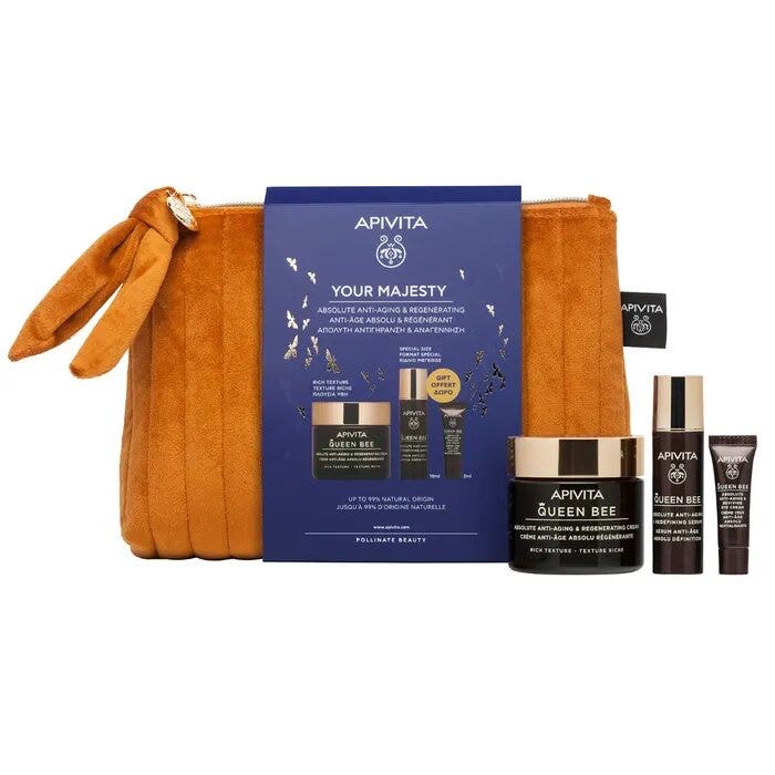 Apivita Cofanetto Queen Bee Crema Anti-età Assoluta Texture Ricca+Siero Anti-età Assoluto 10ml+Contorno Occhi 2ml-3