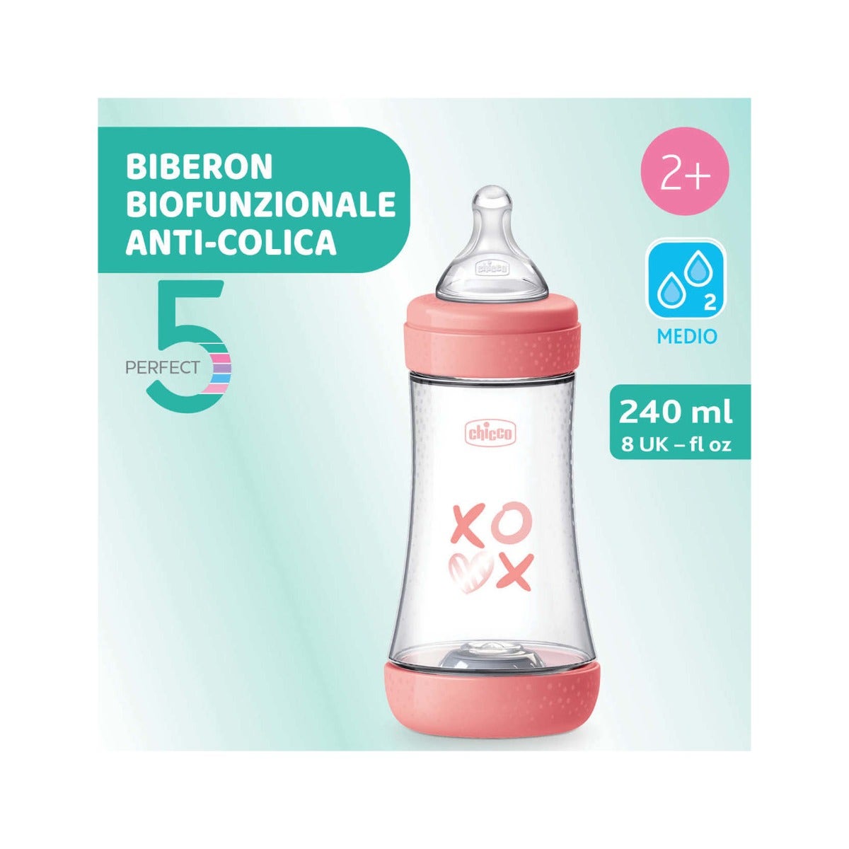 Chicco Biberon Neonato Perfect 5 Biberon Rosa Flusso Medio 240 ml 2Mesi+-1