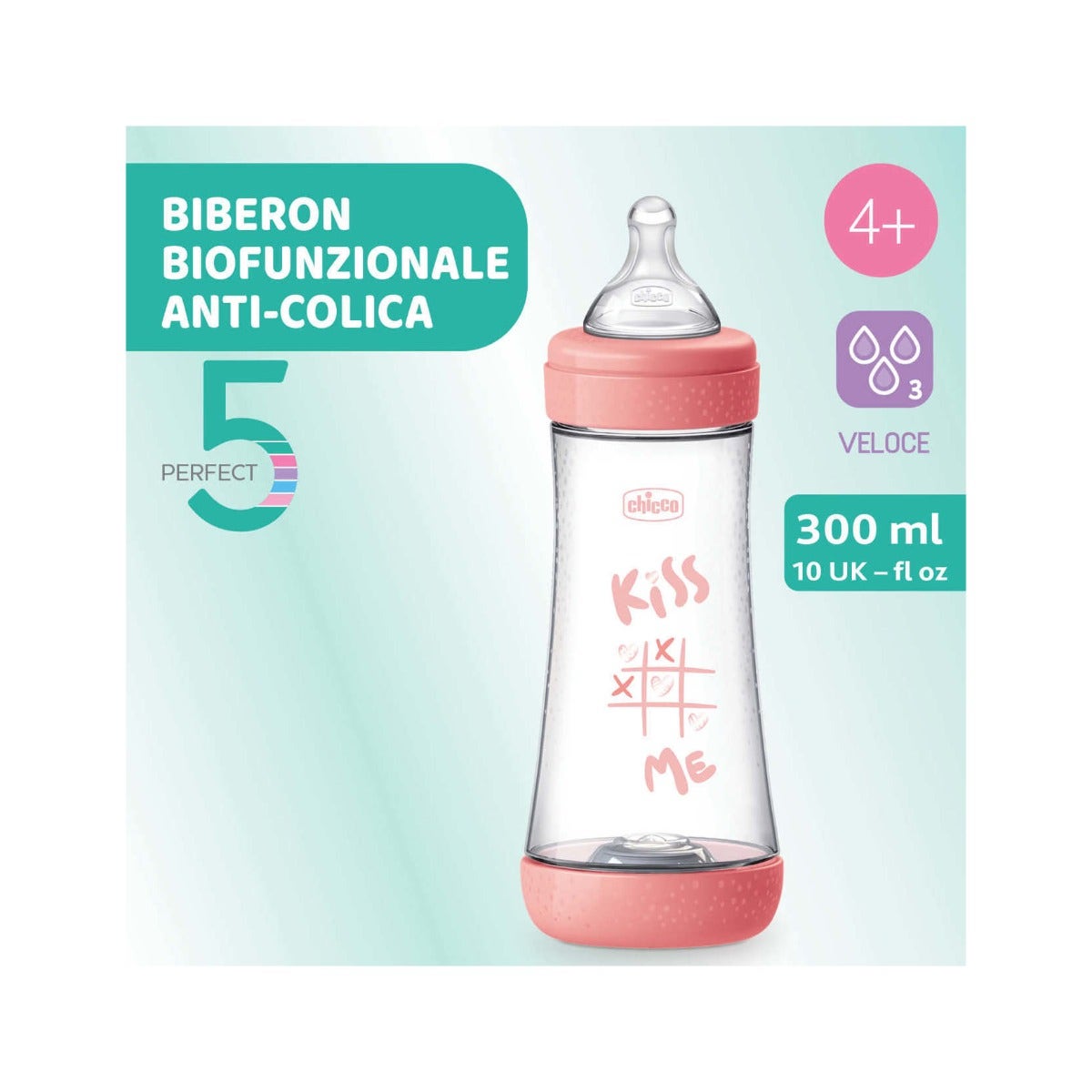 Chicco Biberon Neonato Perfect 5 Biberon Rosa Flusso Veloce 300 ml 4Mesi+-1