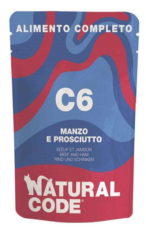 Natural Code C6 Manzo e Prosciutto per Gatti Adulti Busta 70g-1