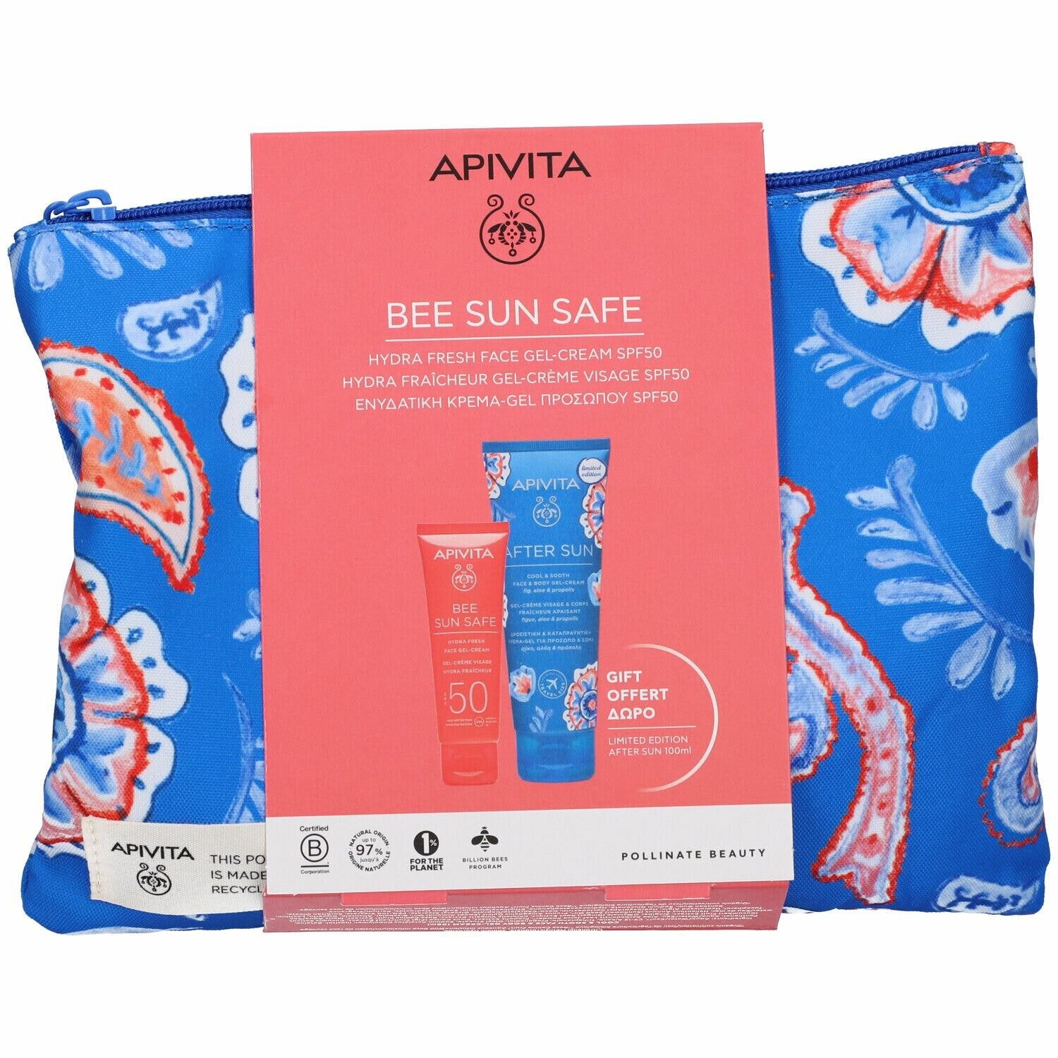 Apivita Bee Sun Safe Hydra Fresh Gel Crema Viso SPF50 50ml + Doposole 100ml + Borsa-1