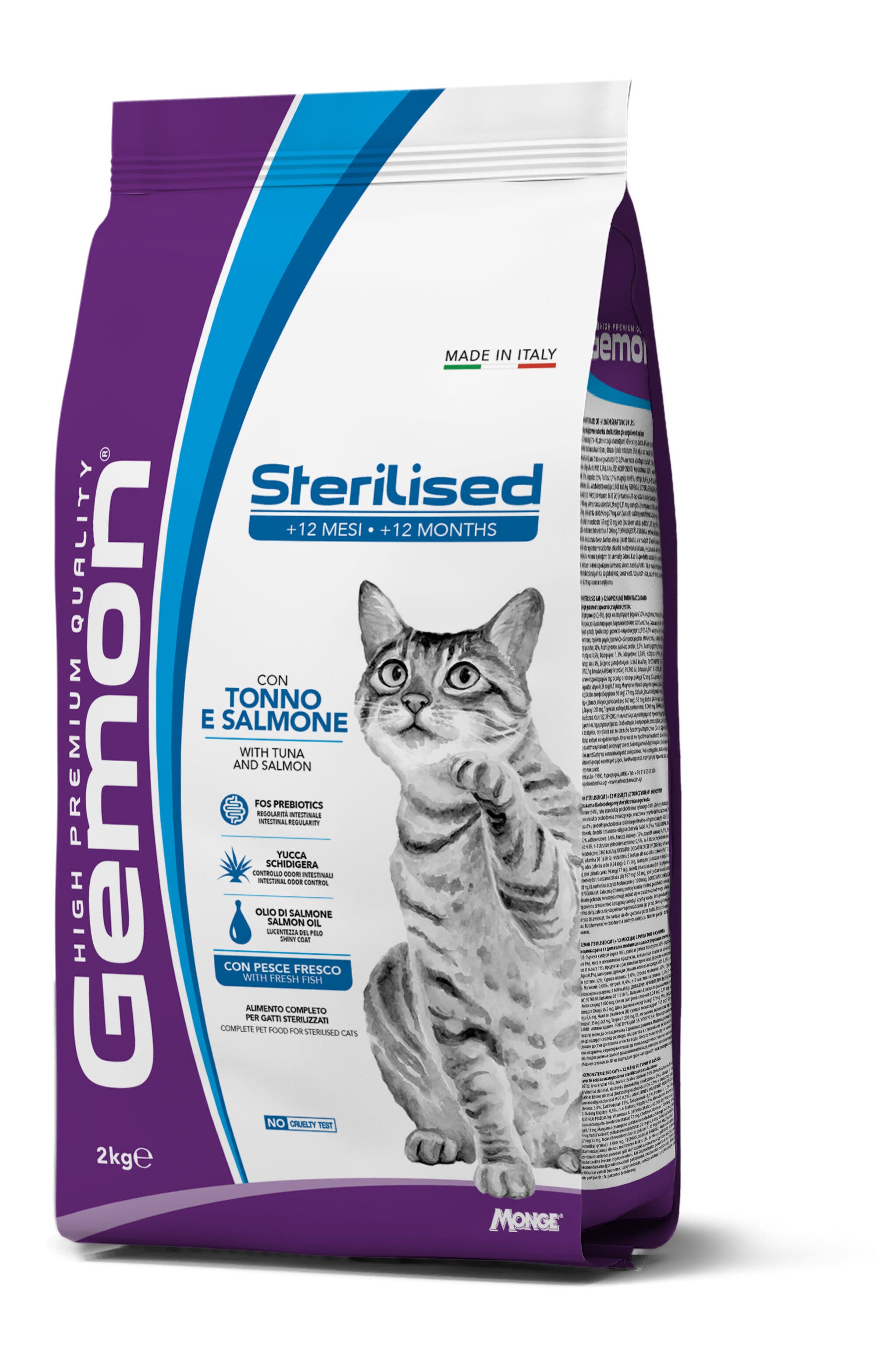 Gemon Sterilised Cat Tonno e Salmone Cibo Secco Per Gatti Adulti Sterilizzati Sacco 2Kg-3