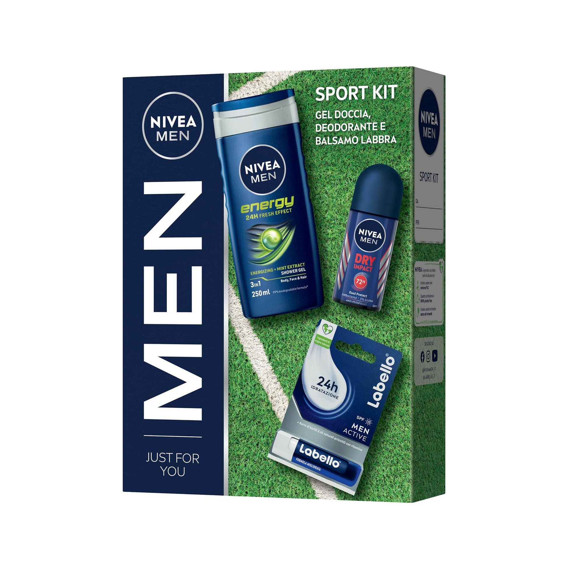 Nivea Men Sport Kit Cofanetto Con Doccia Shampoo 250ml Deodorante 50ml Burrocacao Labello Men 4.8g-1