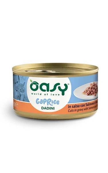 Oasy Wet Cat Caprice Dadini con Salmone e Pollo Lattina 85 g