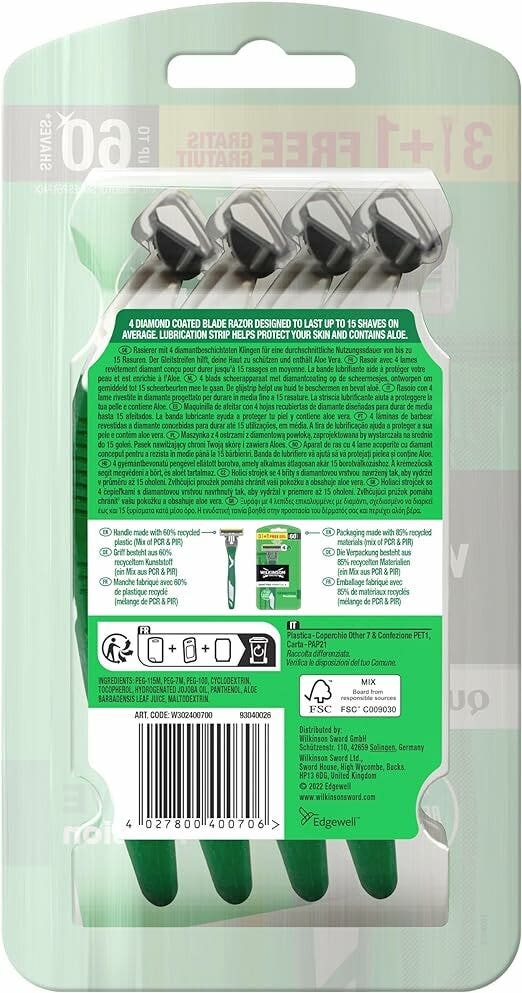 Wilkinson Quattro Essential 4 Sensitive Precision Rasoio a 4 Lame x3+1Pz-2