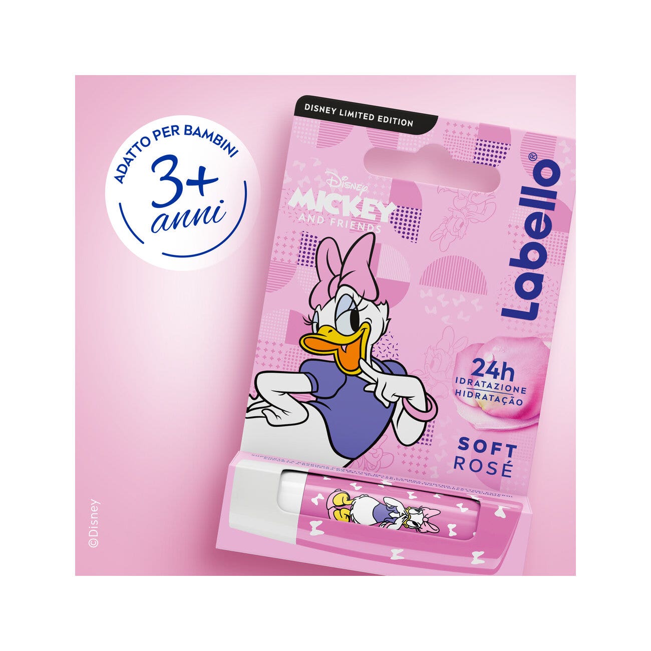 Labello Soft Rosé Disney Limited Edition Daisy Duck Burrocacao Labbra Colorato E Idratante 4,8g-3