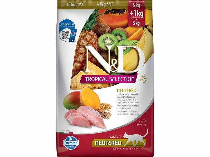 Farmina N&D Cat Tropical Selection Neutered Chicken Per Gatti Sterilizzati 4kg + 1kg Omaggio-1